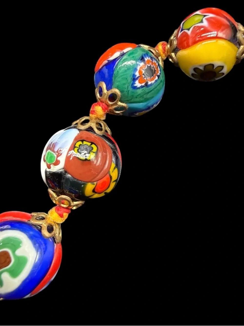 Vintage Venetian Murano Millefiori Glass Graduated Beaded Necklace Italian 20” - Picture 8 of 13